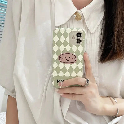 Argyle Cartoon Print Phone Case - iPhone 13 Pro Max / 13 Pro / 13 / 12 Pro Max / 12 Pro / 12 / 11 Pro Max / 11 Pro / 11 / XS Max / XR / XS / X / 8 Plus / 7 Plus / 8 / 7 / SE 2-4