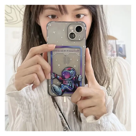 Astronaut Card Holder Transparent Phone Case - iPhone 13 Pro