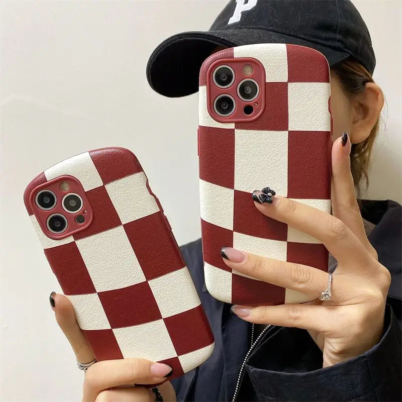 Asymmetrical Plaid Phone Case - iPhone 13 Pro Max / 13 Pro / 13 / 12 Pro Max / 12 Pro / 12 / 11 Pro Max / 11 Pro / 11 / XS Max / XR / XS / X / 8 Plus / 7 Plus-2