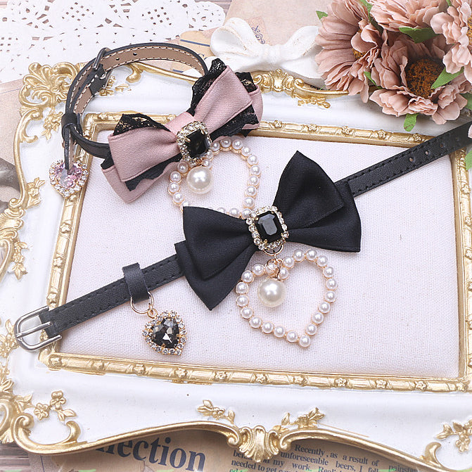 Sweet Princess Style Cute Pink Black Bow Heart Necklace ON642 Wonderland Case