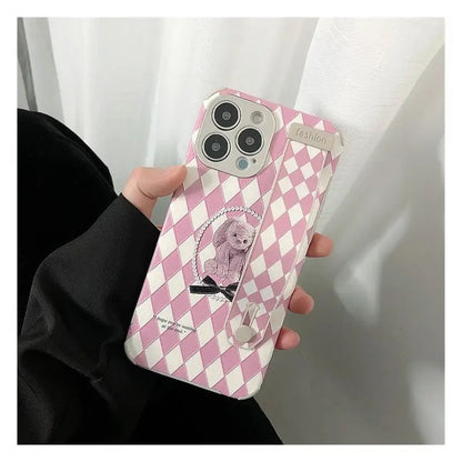 Bear Argyle Hand Strap Phone Case - iPhone 13 Pro Max / 13 Pro / 13 / 13 mini / 12 Pro Max / 12 Pro / 12 / 12 mini / 11 Pro Max / 11 Pro / 11 / SE / XS Max / XS / XR / X / SE 2 / 8 / 8 Plus / 7 / 7 Plus / 6 / 6 Plus-11