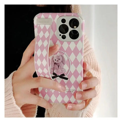 Bear Argyle Hand Strap Phone Case - iPhone 13 Pro Max / 13 Pro / 13 / 13 mini / 12 Pro Max / 12 Pro / 12 / 12 mini / 11 Pro Max / 11 Pro / 11 / SE / XS Max / XS / XR / X / SE 2 / 8 / 8 Plus / 7 / 7 Plus / 6 / 6 Plus-7