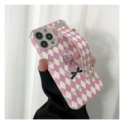 Bear Argyle Hand Strap Phone Case - iPhone 13 Pro Max / 13 Pro / 13 / 13 mini / 12 Pro Max / 12 Pro / 12 / 12 mini / 11 Pro Max / 11 Pro / 11 / SE / XS Max / XS / XR / X / SE 2 / 8 / 8 Plus / 7 / 7 Plus / 6 / 6 Plus-10