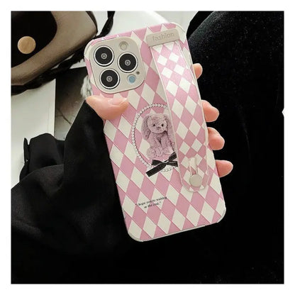 Bear Argyle Hand Strap Phone Case - iPhone 13 Pro Max / 13 Pro / 13 / 13 mini / 12 Pro Max / 12 Pro / 12 / 12 mini / 11 Pro Max / 11 Pro / 11 / SE / XS Max / XS / XR / X / SE 2 / 8 / 8 Plus / 7 / 7 Plus / 6 / 6 Plus-12