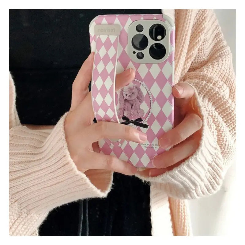 Bear Argyle Hand Strap Phone Case - Samsung-9