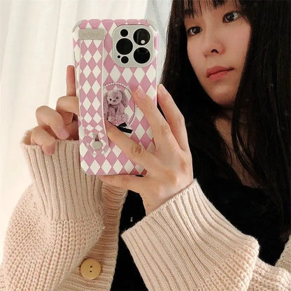 Bear Argyle Hand Strap Phone Case - Samsung-3