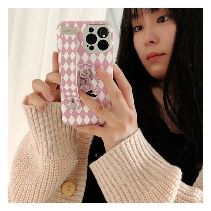 Bear Argyle Hand Strap Phone Case - Samsung-8