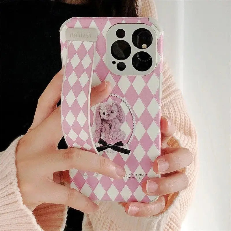 Bear Argyle Hand Strap Phone Case - Samsung-1