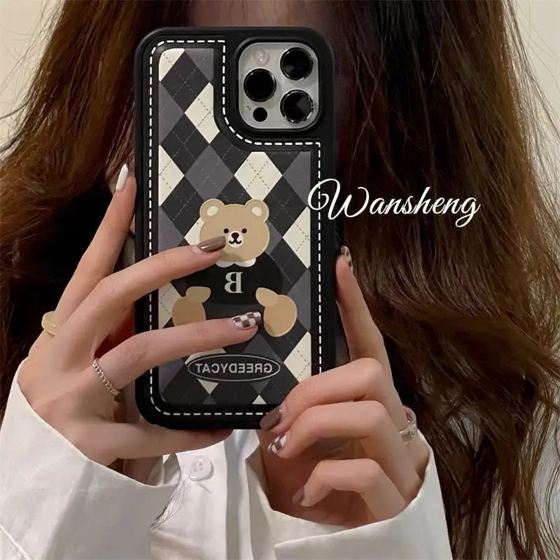 Bear Argyle Phone Case - iPhone 13 Pro Max / 13 Pro / 13 / 13 mini / 12 Pro Max / 12 Pro / 12 / 12 mini / 11 Pro Max / 11 Pro / 11 / SE / XS Max / XS / XR / X / SE 2 / 8 / 8 Plus / 7 / 7 Plus-2