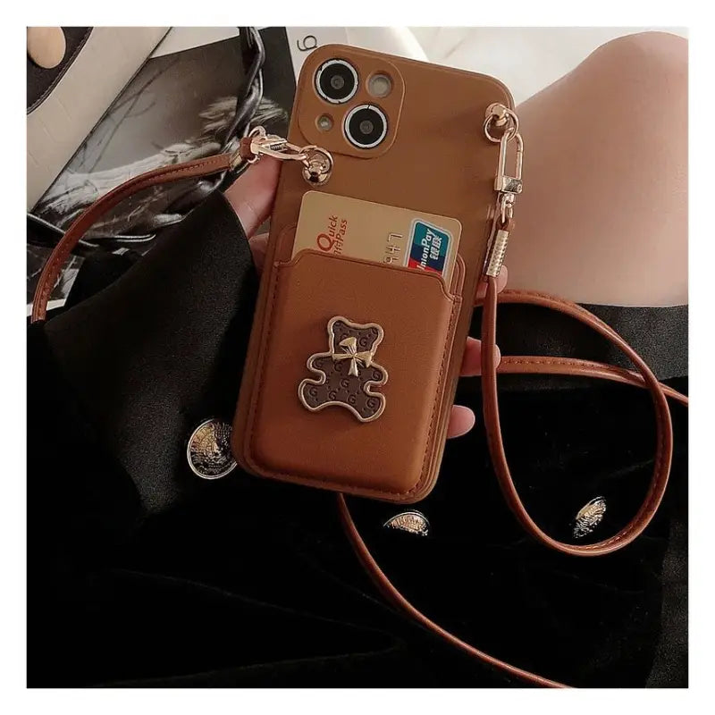 Bear Card Holder Neck Strap Phone Case - Samsung-13