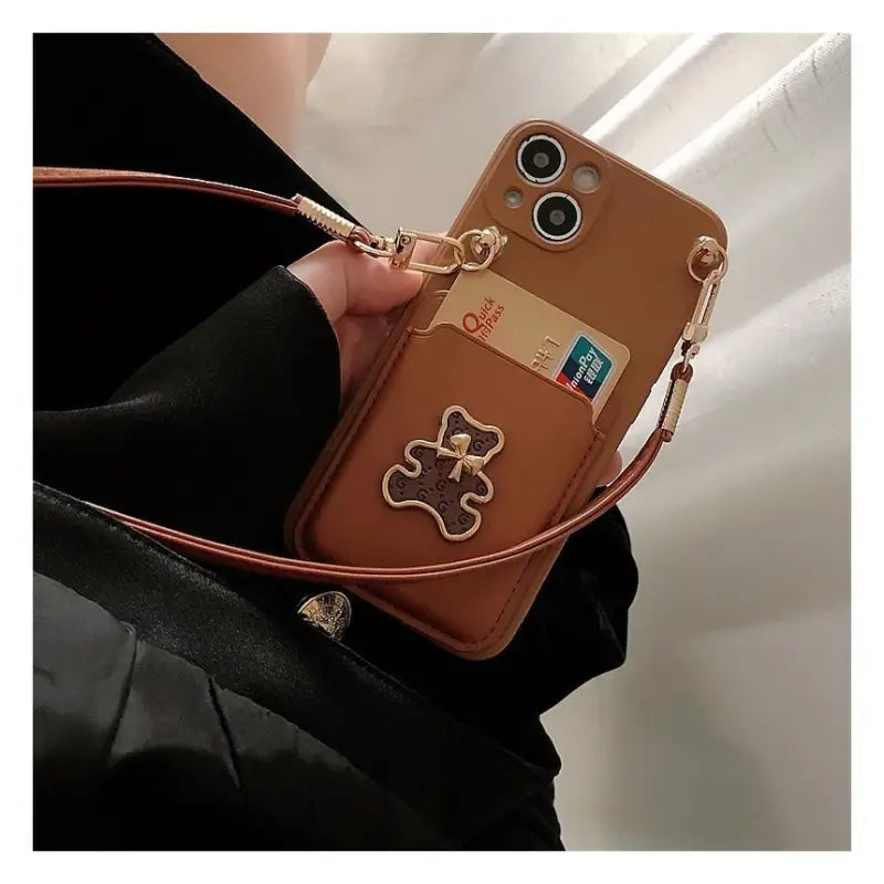 Bear Card Holder Neck Strap Phone Case - Samsung-14