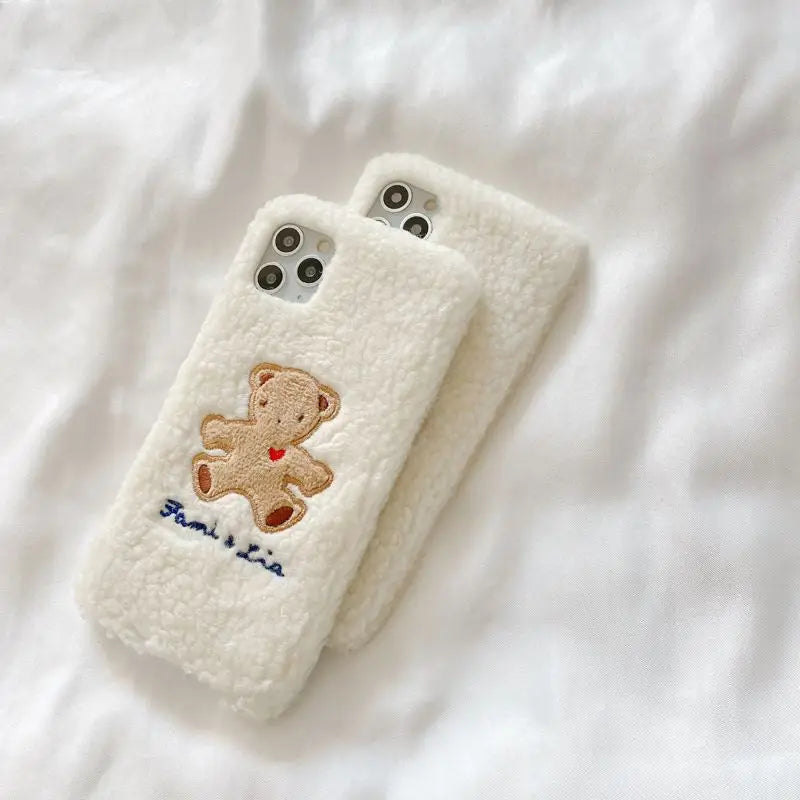 Bear Chenille Phone Case - iPhone 12 Pro Max / 12 Pro / 12 / 12 mini / 11 Pro Max / 11 Pro / 11 / SE / XS Max / XS / XR / X / SE 2 / 8 / 8 Plus / 7 / 7 Plus / Huawei / Honor-6