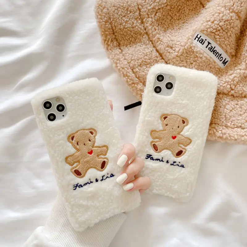 Bear Chenille Phone Case - iPhone 12 Pro Max / 12 Pro / 12 / 12 mini / 11 Pro Max / 11 Pro / 11 / SE / XS Max / XS / XR / X / SE 2 / 8 / 8 Plus / 7 / 7 Plus / Huawei / Honor-4