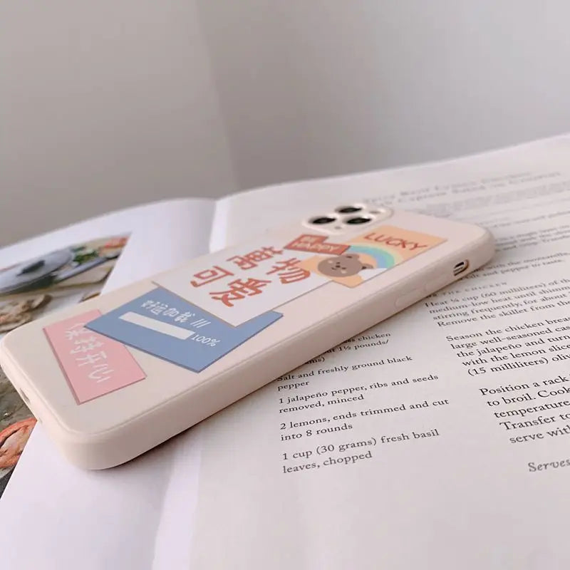 Bear Chinese Characters Phone Case - iPhone 12 Pro Max / 12 Pro / 12 / 12 mini / 11 Pro Max / 11 Pro / 11 / SE / XS Max / XS / XR / X / SE 2 / 8 / 8 Plus / 7 / 7 Plus-3