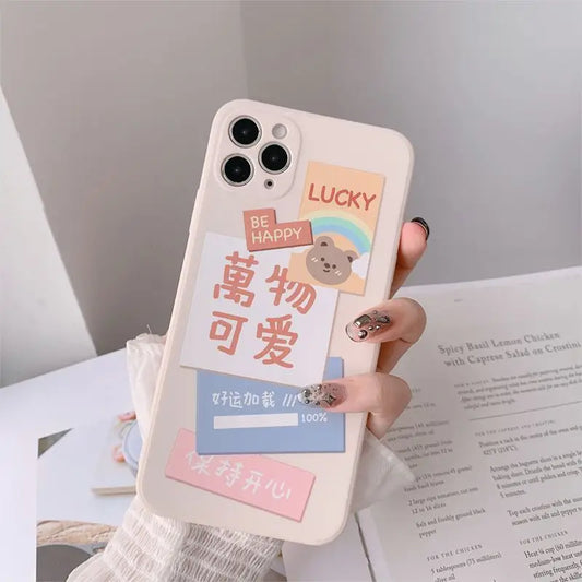 Bear Chinese Characters Phone Case - iPhone 12 Pro Max / 12 Pro / 12 / 12 mini / 11 Pro Max / 11 Pro / 11 / SE / XS Max / XS / XR / X / SE 2 / 8 / 8 Plus / 7 / 7 Plus-1