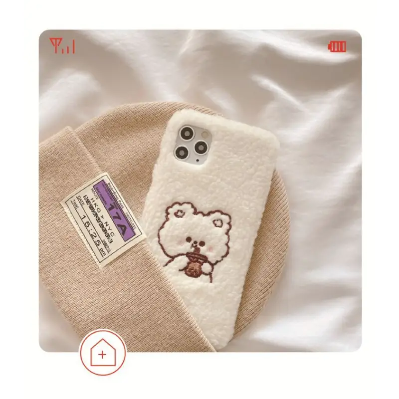 Bear Embroidered Chenille Phone Case - iPhone 12 Pro Max / 12 Pro / 12 / 12 mini / 11 Pro Max / 11 Pro / 11 / SE / XS Max / XS / XR / X / SE 2 / 8 / 8 Plus / 7 / 7 Plus / 6 / 6 Plus / Huawei-4