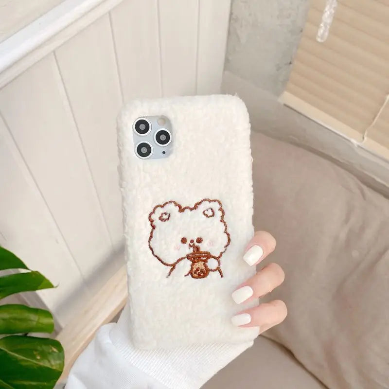 Bear Embroidered Chenille Phone Case - iPhone 12 Pro Max / 12 Pro / 12 / 12 mini / 11 Pro Max / 11 Pro / 11 / SE / XS Max / XS / XR / X / SE 2 / 8 / 8 Plus / 7 / 7 Plus / 6 / 6 Plus / Huawei-15
