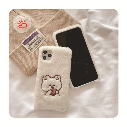 Bear Embroidered Chenille Phone Case - iPhone 12 Pro Max / 12 Pro / 12 / 12 mini / 11 Pro Max / 11 Pro / 11 / SE / XS Max / XS / XR / X / SE 2 / 8 / 8 Plus / 7 / 7 Plus / 6 / 6 Plus / Huawei-6