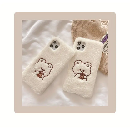 Bear Embroidered Chenille Phone Case - iPhone 12 Pro Max / 12 Pro / 12 / 12 mini / 11 Pro Max / 11 Pro / 11 / SE / XS Max / XS / XR / X / SE 2 / 8 / 8 Plus / 7 / 7 Plus / 6 / 6 Plus / Huawei-5