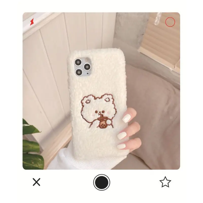 Bear Embroidered Chenille Phone Case - iPhone 12 Pro Max / 12 Pro / 12 / 12 mini / 11 Pro Max / 11 Pro / 11 / SE / XS Max / XS / XR / X / SE 2 / 8 / 8 Plus / 7 / 7 Plus / 6 / 6 Plus / Huawei-7