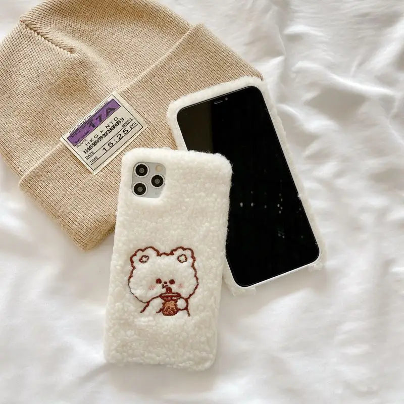 Bear Embroidered Chenille Phone Case - iPhone 12 Pro Max / 12 Pro / 12 / 12 mini / 11 Pro Max / 11 Pro / 11 / SE / XS Max / XS / XR / X / SE 2 / 8 / 8 Plus / 7 / 7 Plus / 6 / 6 Plus / Huawei-14