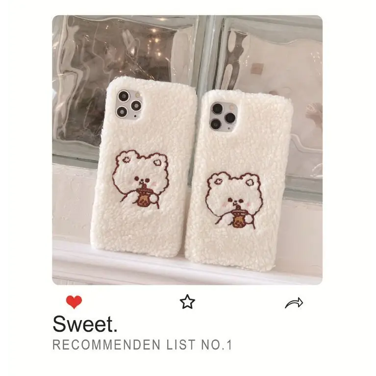 Bear Embroidered Chenille Phone Case - iPhone 12 Pro Max / 12 Pro / 12 / 12 mini / 11 Pro Max / 11 Pro / 11 / SE / XS Max / XS / XR / X / SE 2 / 8 / 8 Plus / 7 / 7 Plus / 6 / 6 Plus / Huawei-8