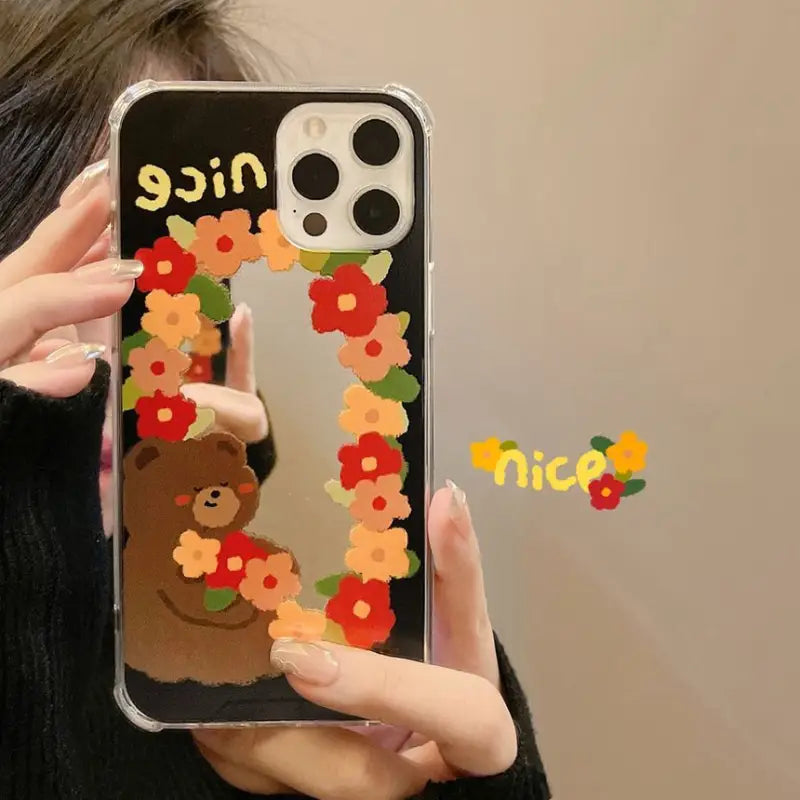 Bear Flower Mirrored Phone Case - iPhone 7 / 8 / SE / 7 Plus / 8 Plus / X / XS / XS Max / XR / 11 / 11 Pro / 11 Pro Max / 12 mini / 12 / 12 Pro / 12 Pro Max / 13 mini / 13 / 13 Pro / 13 Pro Max-20