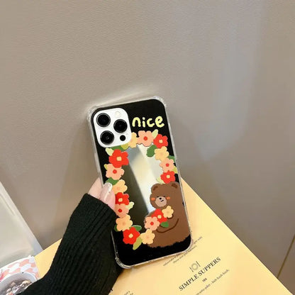 Bear Flower Mirrored Phone Case - iPhone 7 / 8 / SE / 7 Plus / 8 Plus / X / XS / XS Max / XR / 11 / 11 Pro / 11 Pro Max / 12 mini / 12 / 12 Pro / 12 Pro Max / 13 mini / 13 / 13 Pro / 13 Pro Max-3