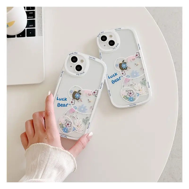 Bear Flower Transparent Phone Case - iPhone 13 Pro Max / 13 