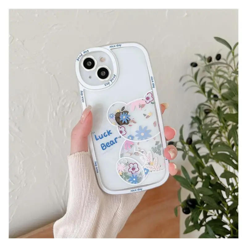 Bear Flower Transparent Phone Case - iPhone 13 Pro Max / 13 