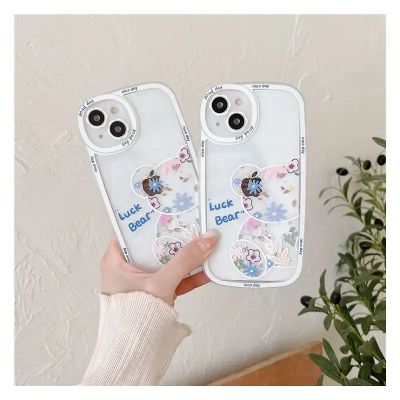 Bear Flower Transparent Phone Case - iPhone 13 Pro Max / 13 