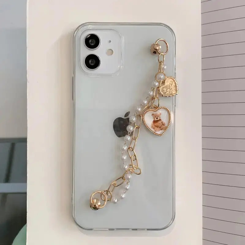 Bear Heart Pearls Chain iPhone Case BP109 - iphone case