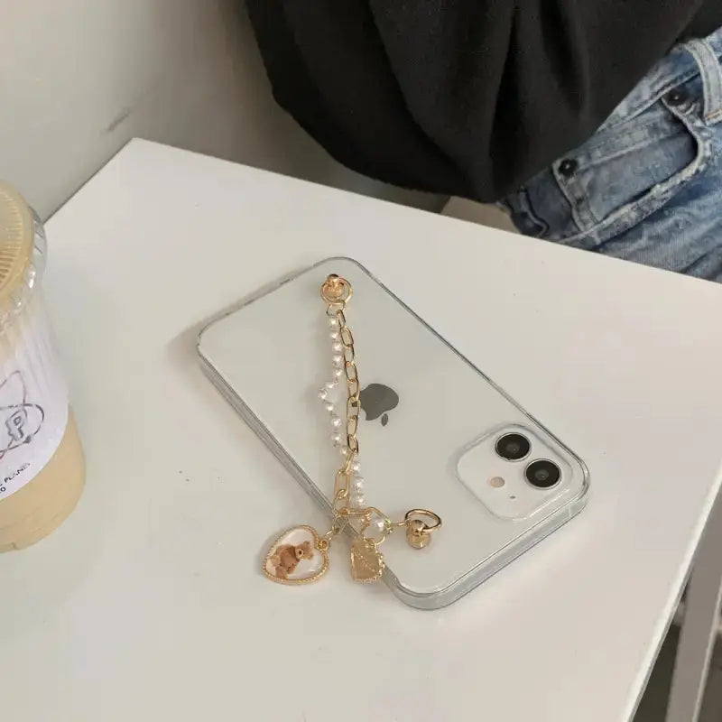 Bear Heart Pearls Chain iPhone Case BP109 - iphone case