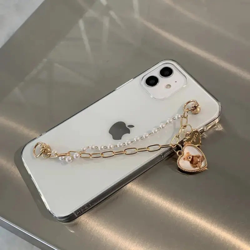 Bear Heart Pearls Chain iPhone Case BP109 - iphone case