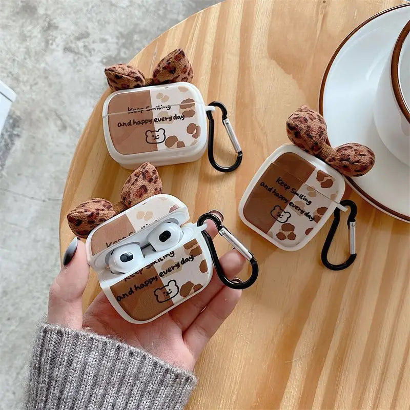Bear Leopard Print Bow AirPods Earphone Case Skin-1