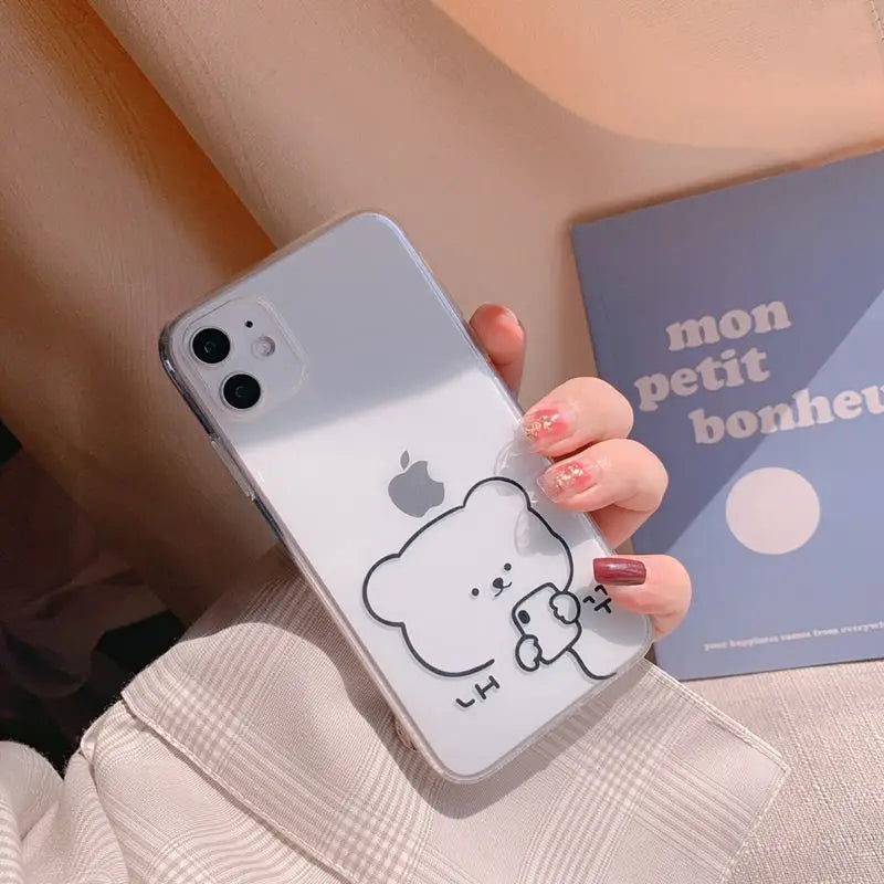 Bear Print Transparent Phone Case - iPhone 12 Pro Max / 12 Pro / 12 / 12 mini / 11 Pro Max / 11 Pro / 11 / SE / XS Max / XS / XR / X / SE 2 / 8 / 8 Plus / 7 / 7 Plus / 6 / 6 Plus-5