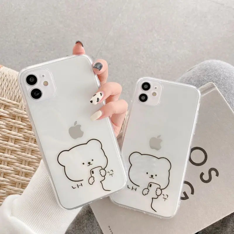 Bear Print Transparent Phone Case - iPhone 12 Pro Max / 12 