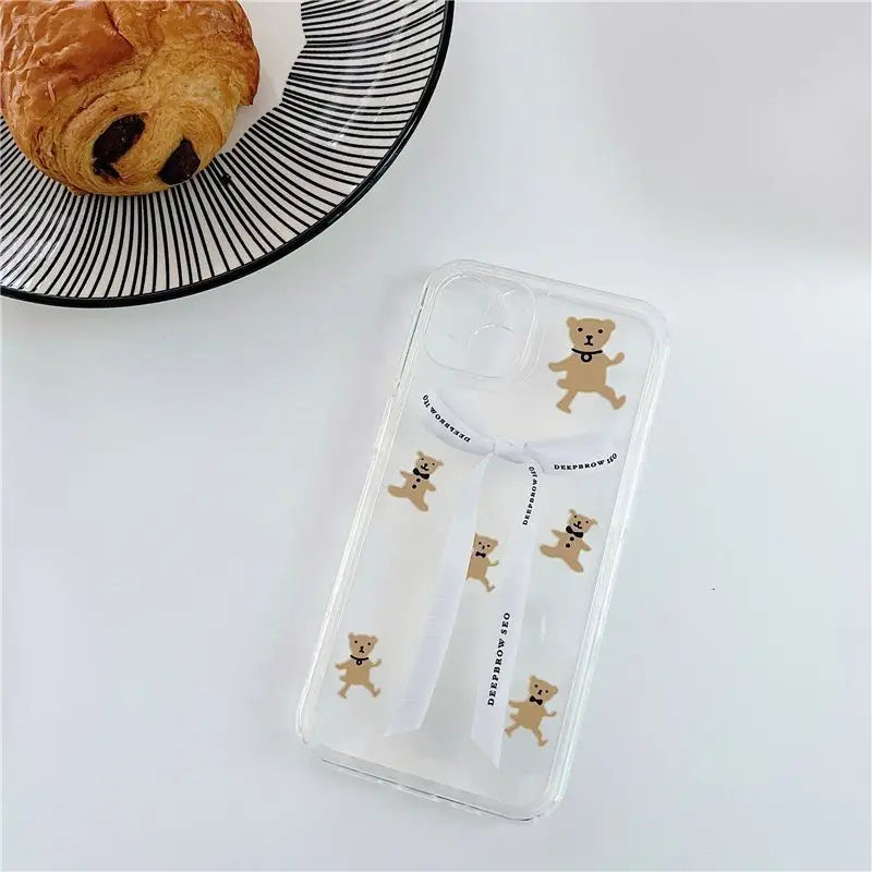 Bear Ribbon Transparent Phone Case - iPhone 13 Pro Max / 13 