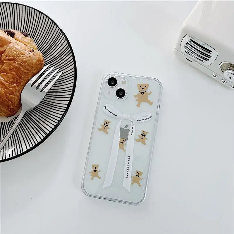 Bear Ribbon Transparent Phone Case - iPhone 13 Pro Max / 13 