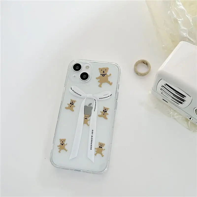 Bear Ribbon Transparent Phone Case - iPhone 13 Pro Max / 13 