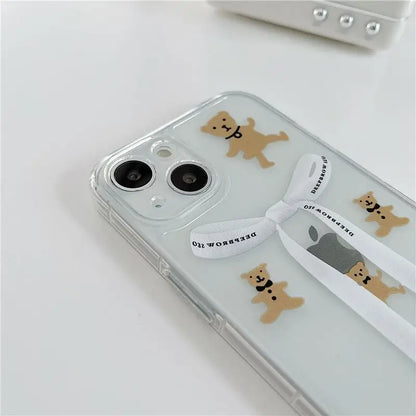 Bear Ribbon Transparent Phone Case - iPhone 13 Pro Max / 13 