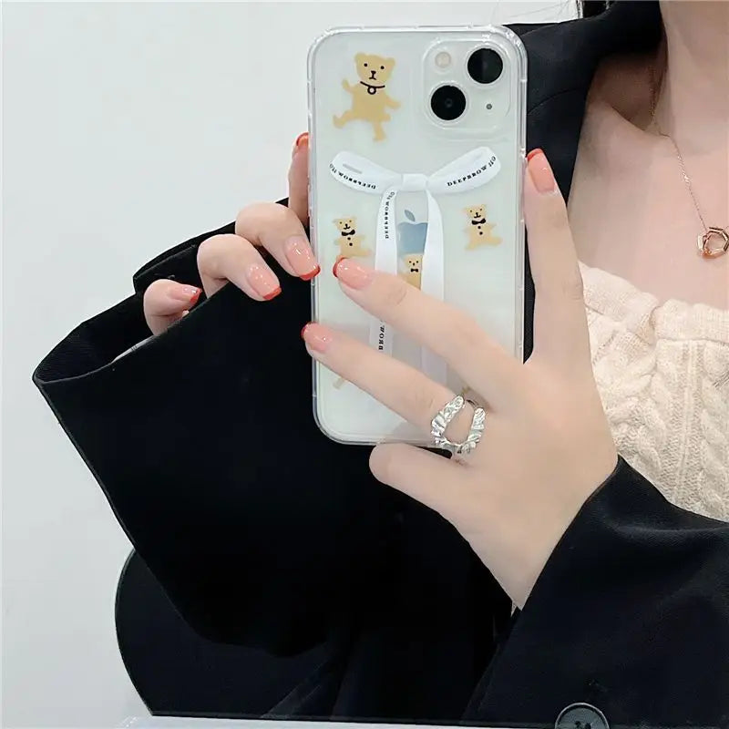 Bear Ribbon Transparent Phone Case - iPhone 13 Pro Max / 13 