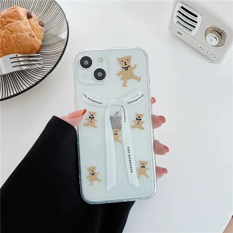 Bear Ribbon Transparent Phone Case - iPhone 13 Pro Max / 13 