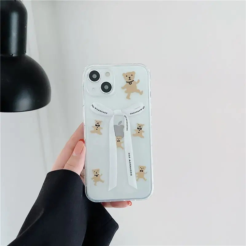 Bear Ribbon Transparent Phone Case - iPhone 13 Pro Max / 13 