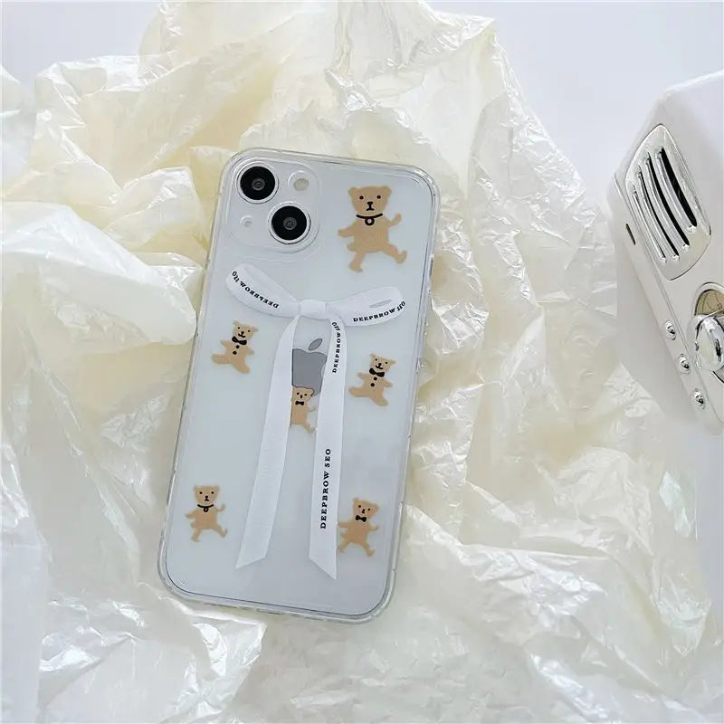 Bear Ribbon Transparent Phone Case - iPhone 13 Pro Max / 13 