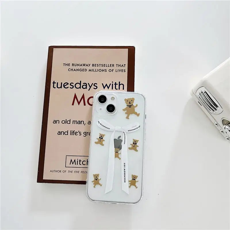 Bear Ribbon Transparent Phone Case - iPhone 13 Pro Max / 13 