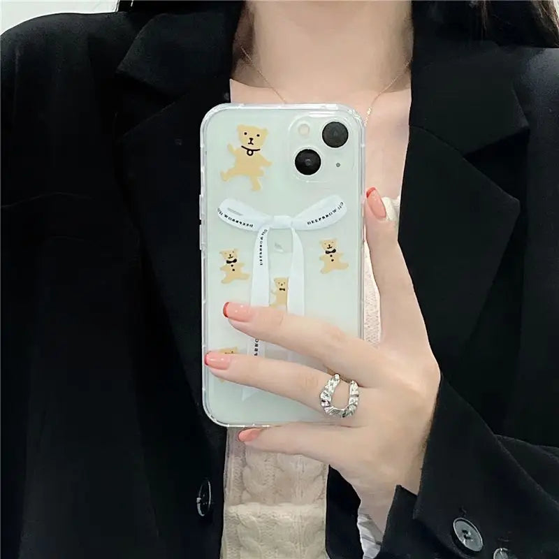 Bear Ribbon Transparent Phone Case - iPhone 13 Pro Max / 13 