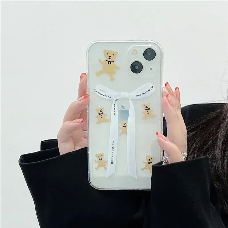 Bear Ribbon Transparent Phone Case - iPhone 13 Pro Max / 13 