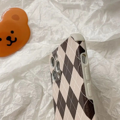 Bear Stand Argyle Phone Case - iPhone 12 Pro Max / 12 Pro / 12 / 11 Pro Max / 11 Pro / 11 / XS Max / XS / XR / X / 8 Plus / 7 Plus / 8 / 7 / SE 2-10