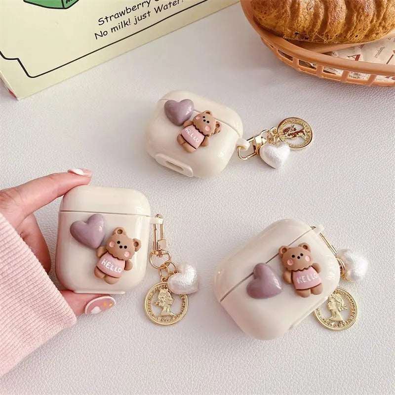 Beige Heart Bear AirPods Earphone Case Skin-1